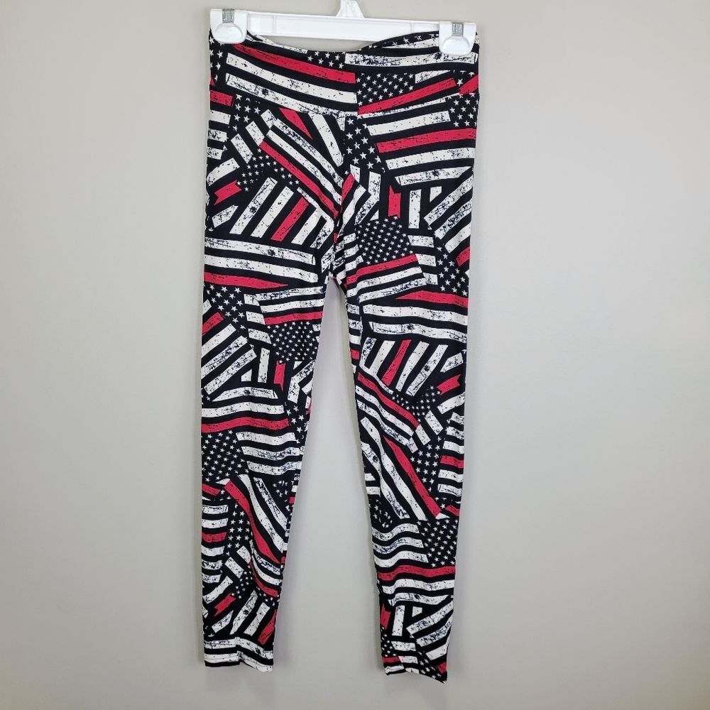American‎ Firefighter Flag Polyester Spandex Ankle Leggings Size M